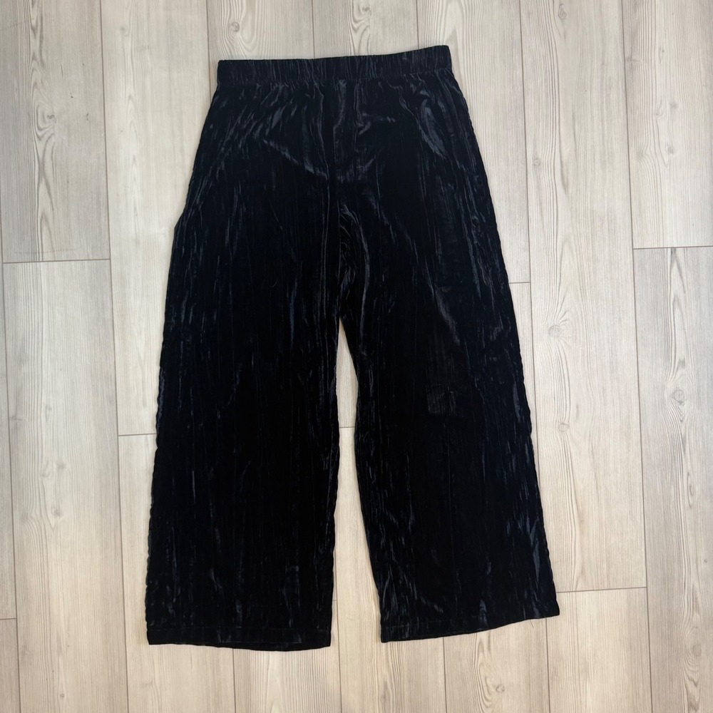 Rachel Zoe Black Crushed Velvet Wide Leg Pants Elastic Waist Large